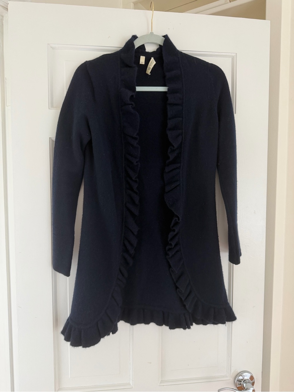 Kinross Women's Ruffle-Trim Open Front Cardigan Jacket - Navy